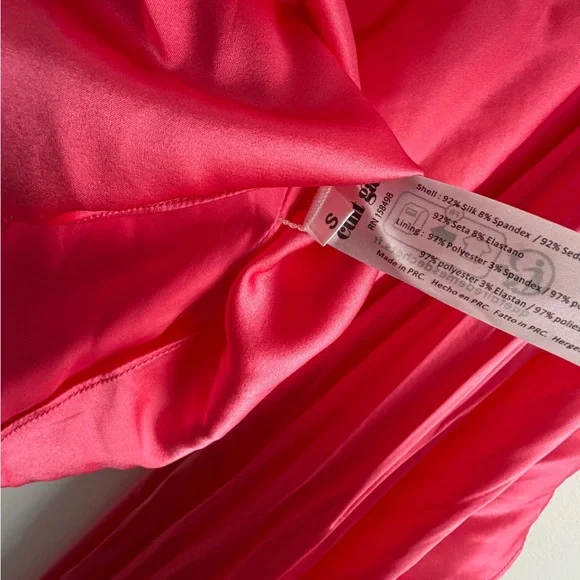 cult gaia One-Shoulder Hot Pink Satin Mini Dress with Draped Sleeve - Picture 4 of 5